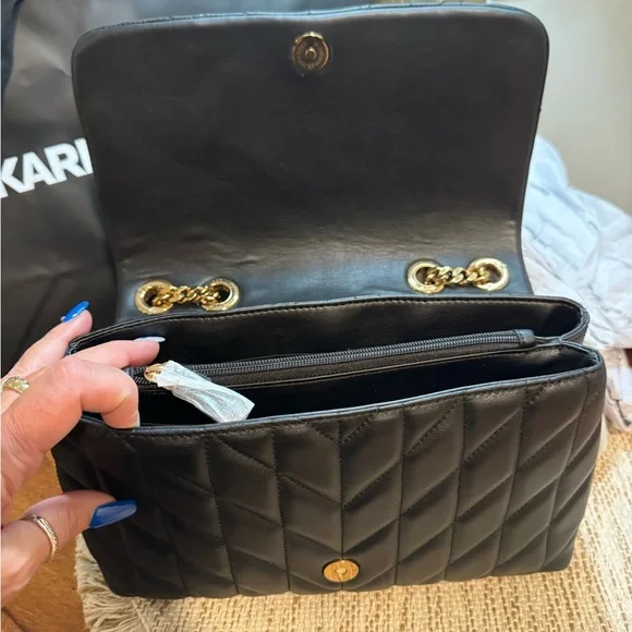 NWT Karl Lagerfeld Black Quilted Leather Shoulder or crossbody Bag 🖤 - Picture 6 of 12